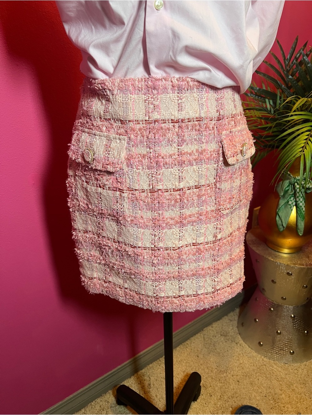 Endless Rose Pink & Cream Tweed Mini Skirt